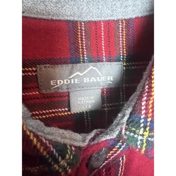 Eddie Bauer Men's Checkered Red Flannel Long Sleeve Shirt Size Large Button Up - Picture 5 of 9